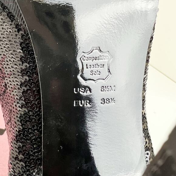 Nina Eveline Sequin Ruffle Peep Toe Platform Heels Pumps Black Size 8.5 M NWB - Picture 9 of 15